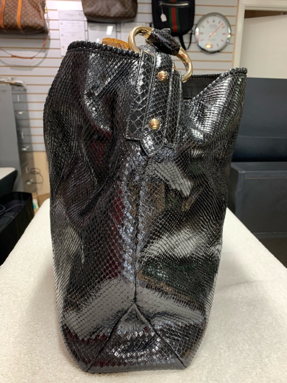 Gucci Horsebit Large Black Python Snakeskin Hobo Bag - Picture 4 of 16